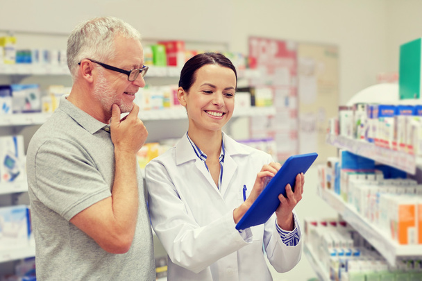 pharmacist with tablet pc and senior man - Zdjęcie, obraz