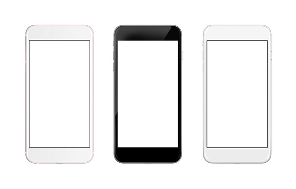 Isolated smart phone. Front side isolated screen for mockup. Three colors. - Photo, Image