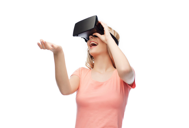 woman in virtual reality headset or 3d glasses - Foto, Imagen