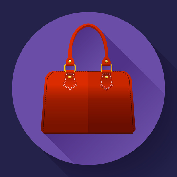 Red fashion women hand bag icon. Flat design style. - Vector, Image
