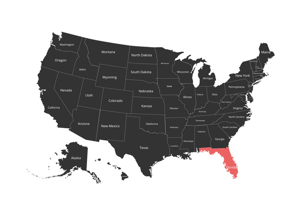 Карта Соединенных Штатов Америки. Изображение с обрезанием пути и названием государств. Знак штата. Векторная иллюстрация
. - Вектор,изображение