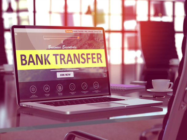 Bank Transfer on Laptop in Modern Workplace Background. - Fotó, kép
