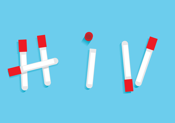 HIV και το Aids γραμμένο με αίμα και δοκιμαστικούς σωλήνες. Πρότυπο αφίσα - Διάνυσμα, εικόνα
