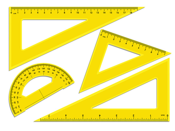 Dreieck-Lineale und Winkelmesser - Vektor, Bild
