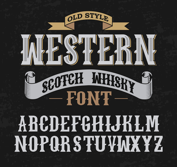 Western label font with decoration design. - Vector, Image