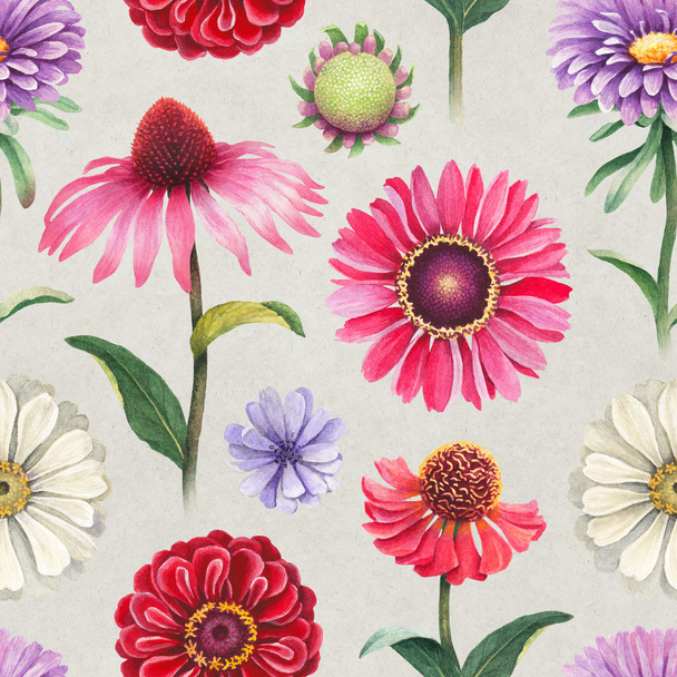 pattern with watercolor flowers - Fotoğraf, Görsel