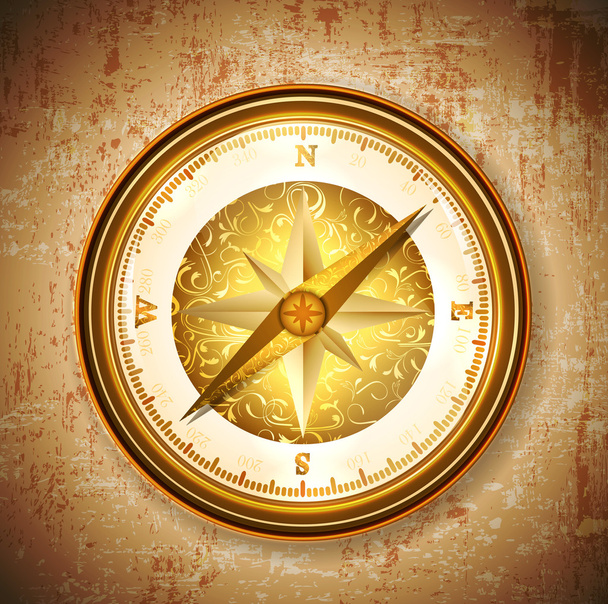 Vinatge antiikki kultainen kompassi
 - Vektori, kuva