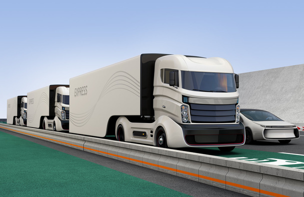 Floty ciężarówek hybrydowy autonomiczne jazdy na autostradzie - Zdjęcie, obraz
