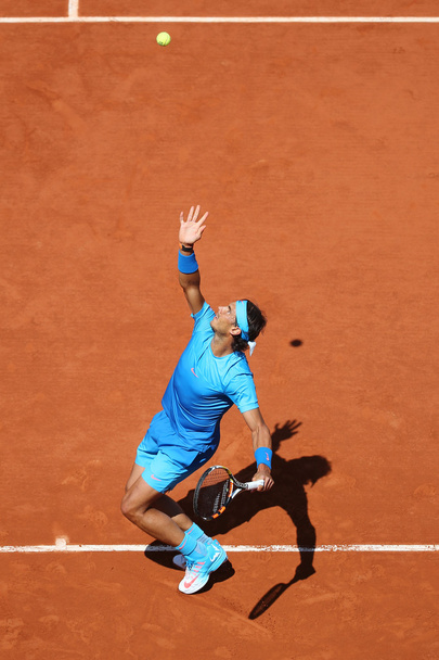 Fourteen times Grand Slam champion Rafael Nadal in action during his third round match at Roland Garros 2015 - Фото, изображение