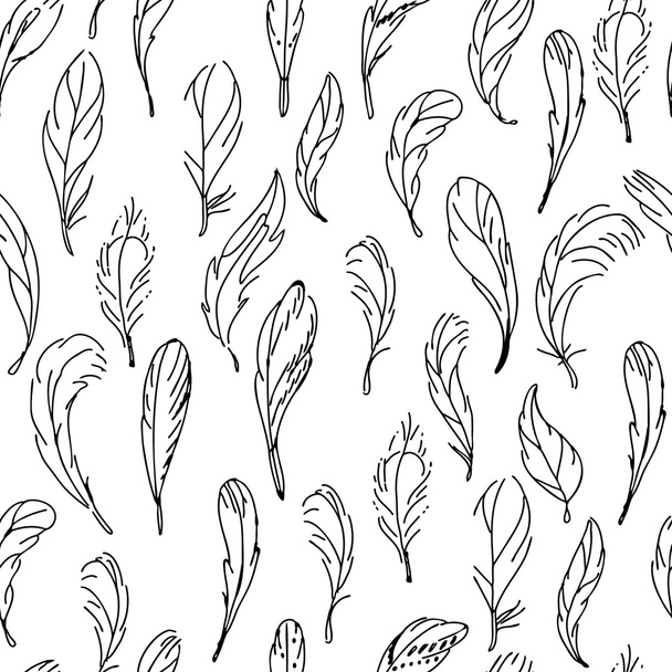 Seamless pattern with feathers. Black and white.  Endless texture for your design, announcements, postcards, posters. - Vektori, kuva