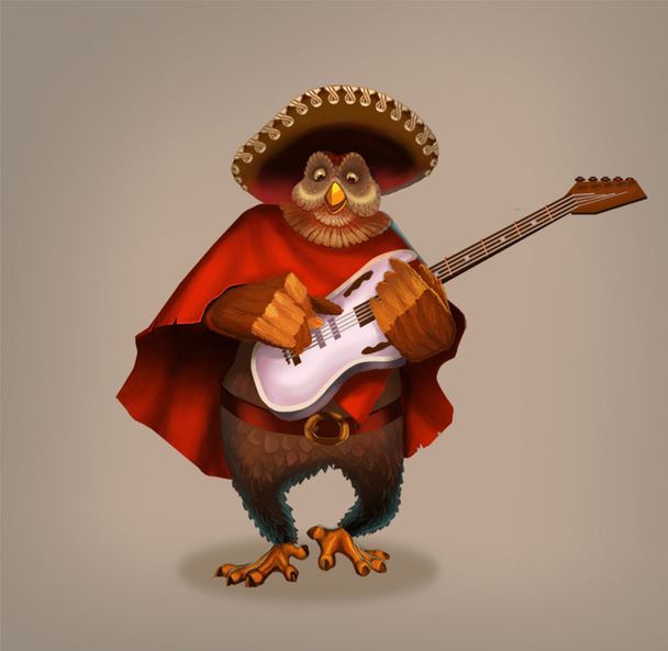 Κουκουβάγια μουσικός. Θαυμάσιο χαρακτήρας παίζει ηλεκτρική κιθάρα. - Φωτογραφία, εικόνα