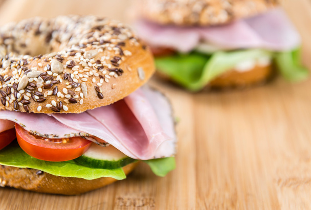 Bagels with Ham on table - Photo, Image