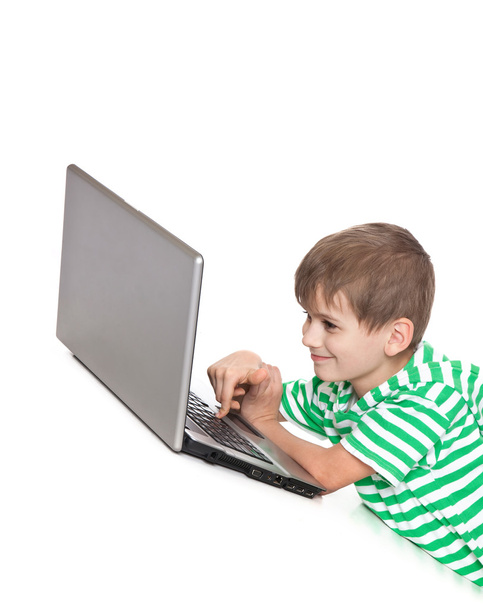 Boy holding a laptop - 写真・画像