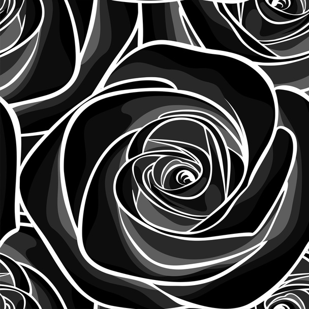 Beautiful monochrome, black and white seamless background with roses.  - Vektor, Bild