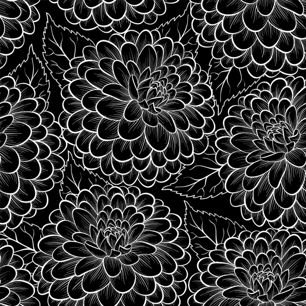 gyönyörű fekete-fehér varrat nélküli mintát a Dália.  - Vektor, kép