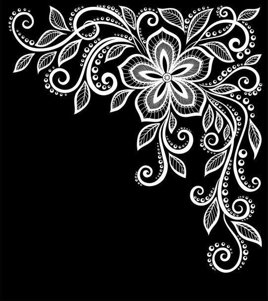 Belles fleurs et feuilles monochromes noires et blanches isolées
.  - Vecteur, image