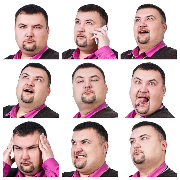 Collage van vet zakenman met verschillende emoties - Foto, afbeelding