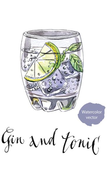 Glass of gin and tonic - Vector, Image