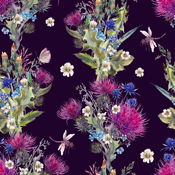 Nyári akvarell zökkenőmentes virágmintás vadvirágok - Fotó, kép