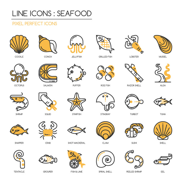 Seafood , thin line icons set ,pixel perfect icon - ベクター画像