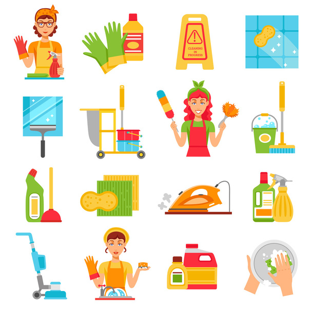 Serviço de limpeza conjunto de ícones
 - Vetor, Imagem