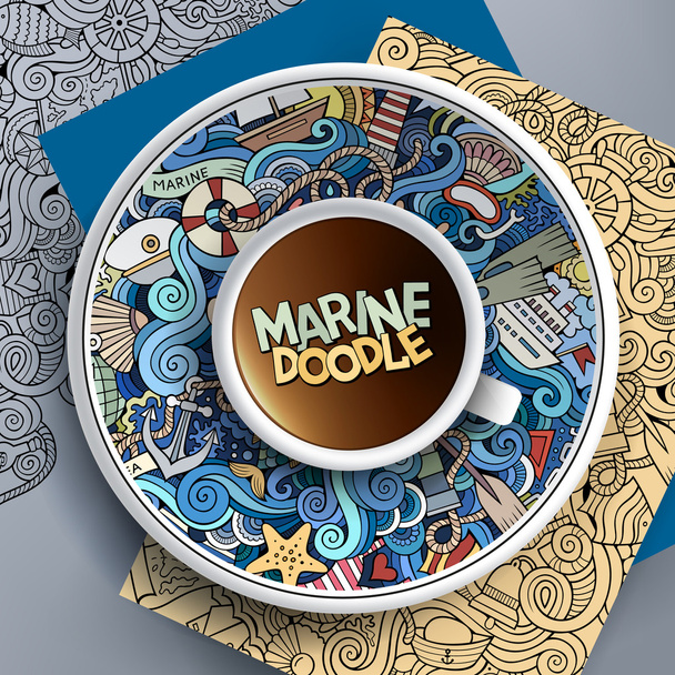 Φλιτζάνι καφέ θαλάσσια doodle διάνυσμα - Διάνυσμα, εικόνα