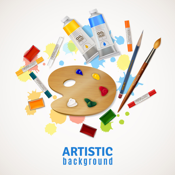 Artistic Background With Palette And Paints - Vector, Image