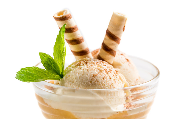 Vanilla ice cream on white background - Photo, Image