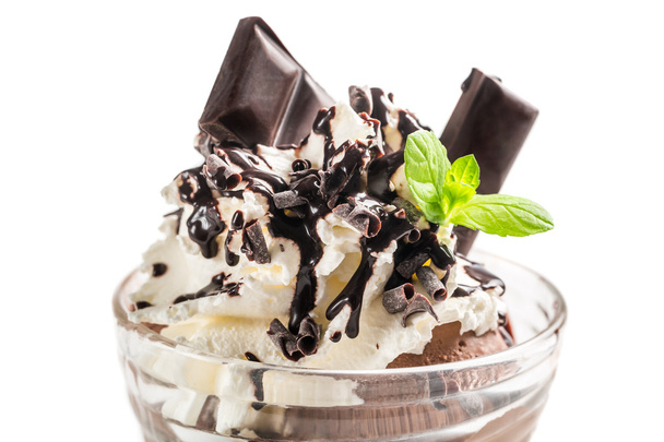 Chocolate ice cream with whipped cream - Фото, изображение