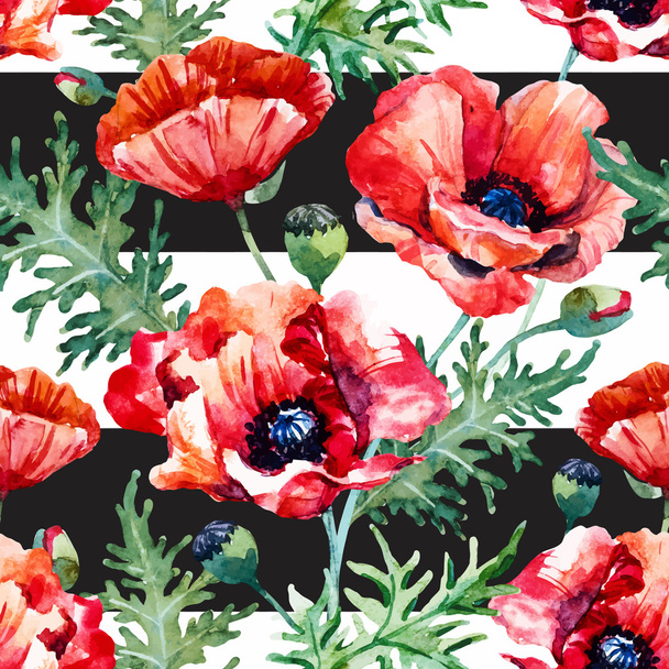 Watercolor poppy flower pattern - Vektor, Bild