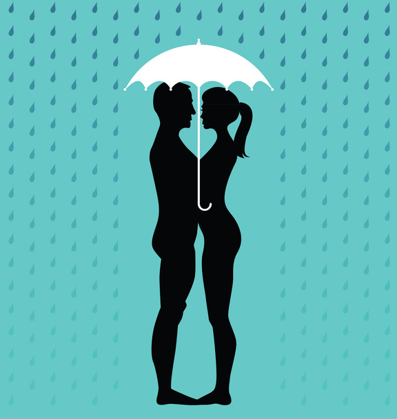 Silhouette of young couple under an umbrella - Vector, Image