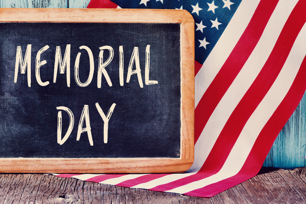 text memorial day and flag of the United States - Fotoğraf, Görsel