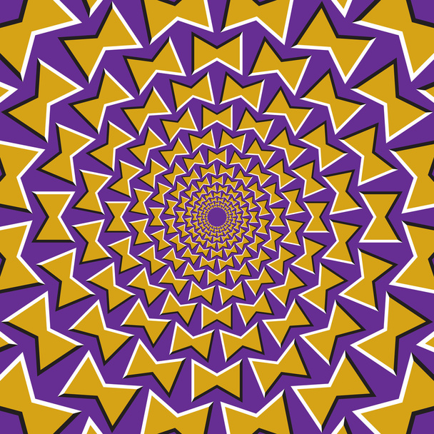 Los arcos amarillos giran circularmente desde el centro sobre fondo púrpura
. - Vector, Imagen