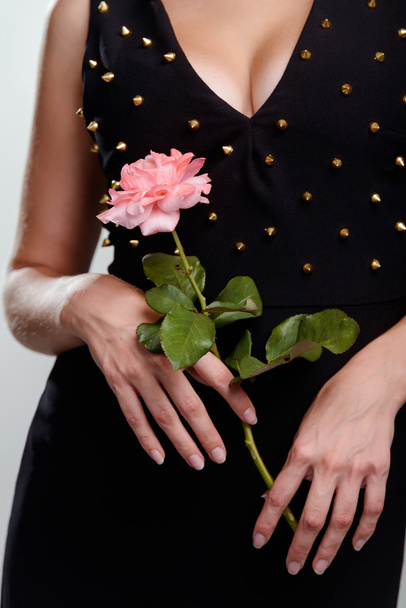 Tender rose and fingers - Фото, изображение