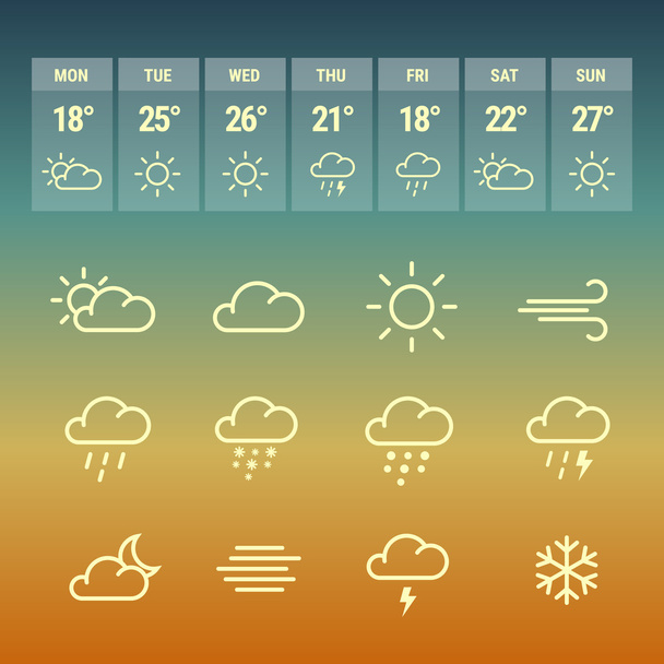 Weather forcast line icons on hot. - Vektor, Bild