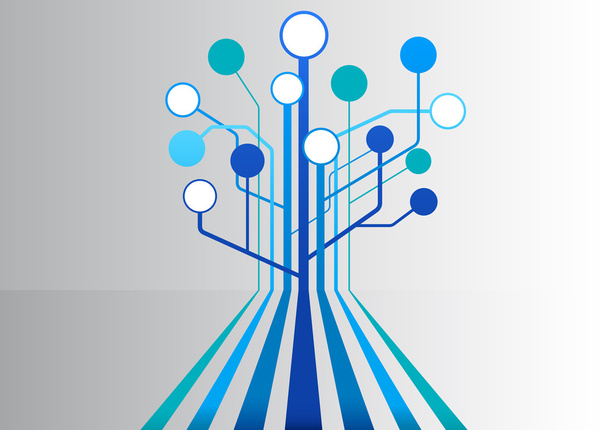 Illustration vectorielle avec lignes bleues flottantes et arborescence comme modèle pour les présentations professionnelles
 - Vecteur, image