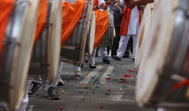 Tradycyjny festiwal Ganesh instrumenty perkusyjne - Zdjęcie, obraz