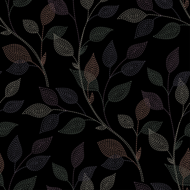 Branches with leaves black pattern - Vector, imagen