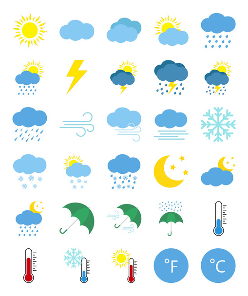 Weather forecast. Flat icons. - Vector, Image