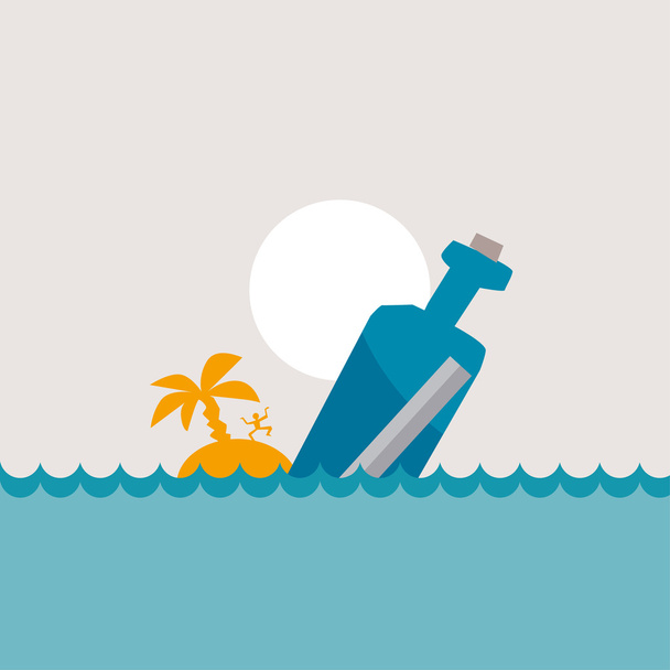 векторная иллюстрация бутылки с посланием в море
 - Вектор,изображение