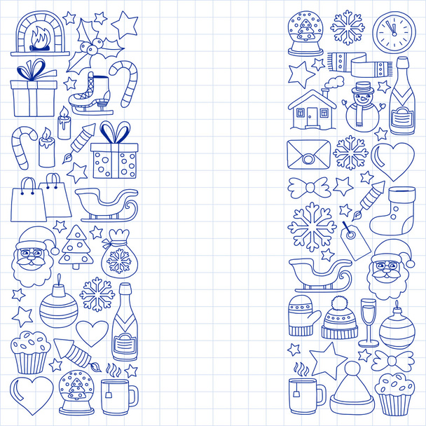 Doodle vector icons Merry christmas and happy new year - Vector, Imagen