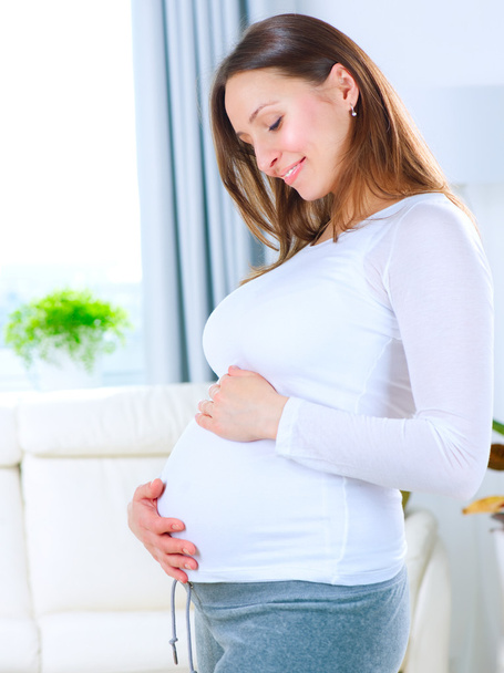 Pregnant Young Woman at home. Happy Pregnancy - Fotografie, Obrázek