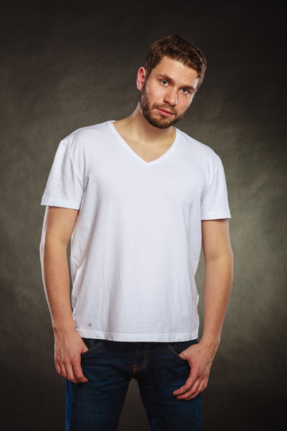 Handsome casual fashion man guy in blank shirt. - Фото, изображение