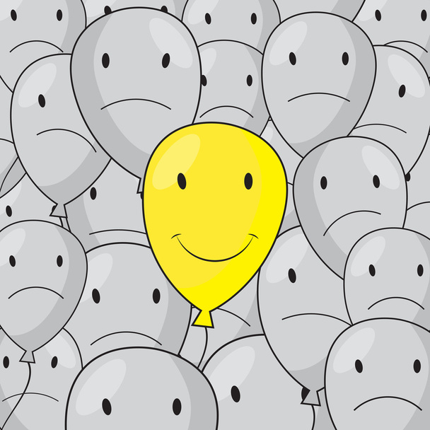 Mutlu sarı balon ile gri balon vektör çizim hoşnutsuz  - Vektör, Görsel