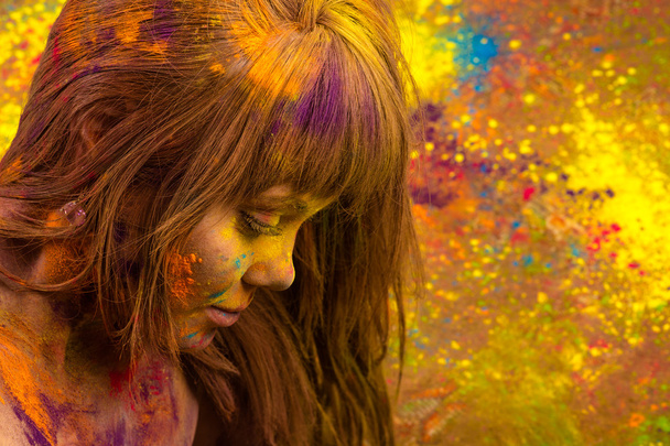 woman face in colors closeup - Φωτογραφία, εικόνα