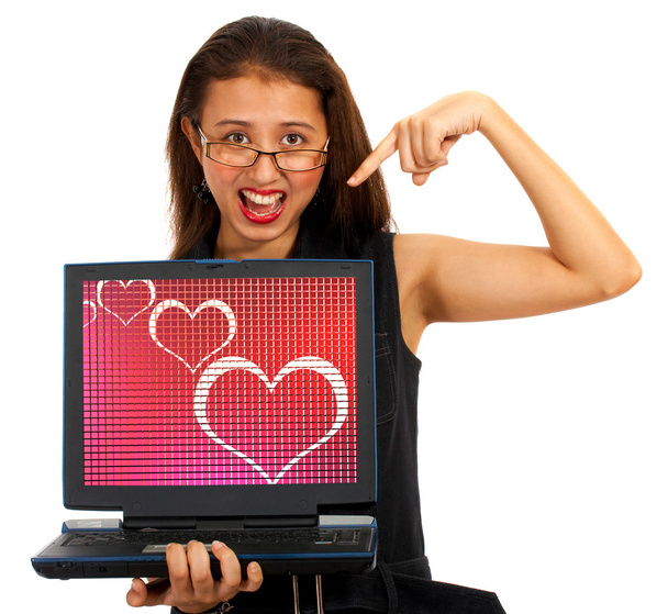 καρδιές στην οθόνη του υπολογιστή δείχνει σε απευθείας σύνδεση χρονολογώντας - Φωτογραφία, εικόνα