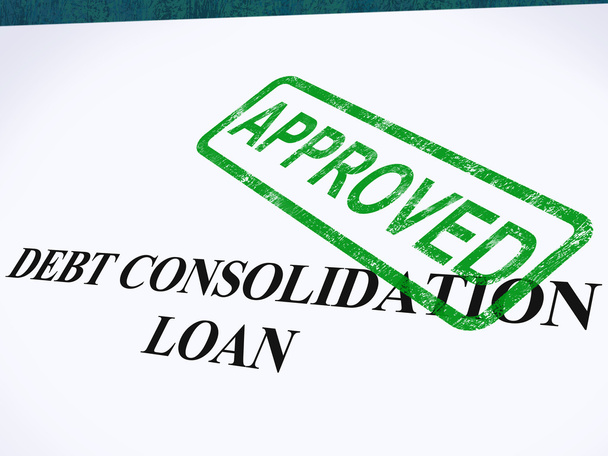 kredyt konsolidacyjny zadłużenia zatwierdzonych pieczęć pokazuje skonsolidowanych pożyczek - Zdjęcie, obraz