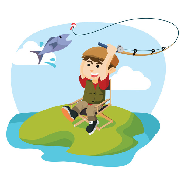boy fishing a fish - ベクター画像