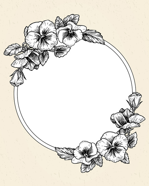 Frame with hand drawn pansy flowers - ベクター画像