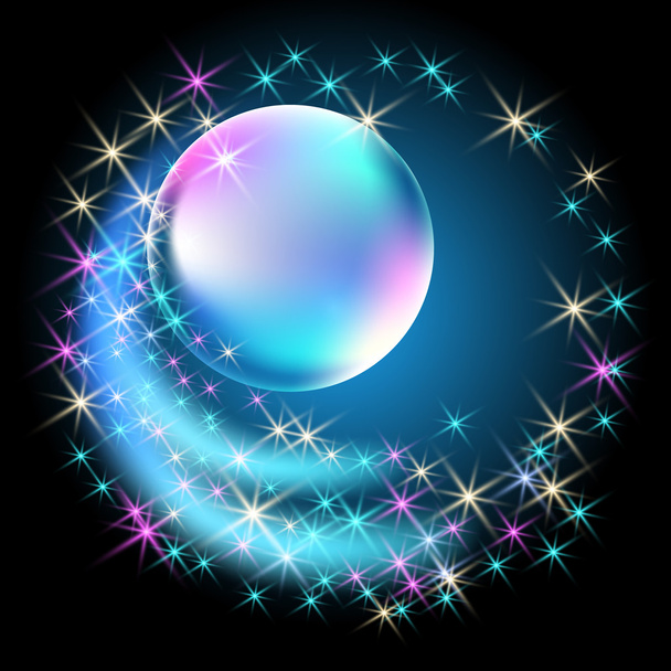 Glowing bubble with  stars - Вектор,изображение